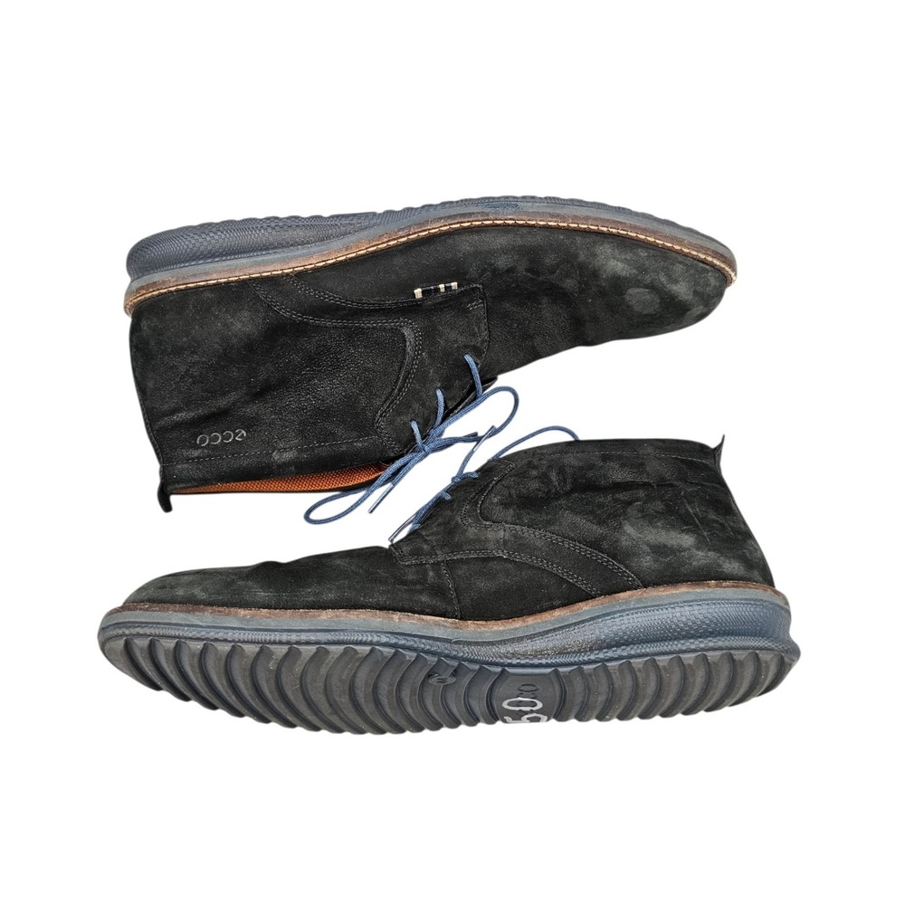 Ecco Men's Size 10 EUC Hybrid Black Nubuck Leather Blue Sole Chukka Boots Shoes - Picture 7 of 8